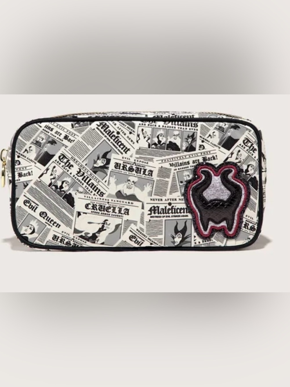 NWT Stoney Clover Lane Disney Villains Newspaper Pouch W/ Maleficent Horns Patch